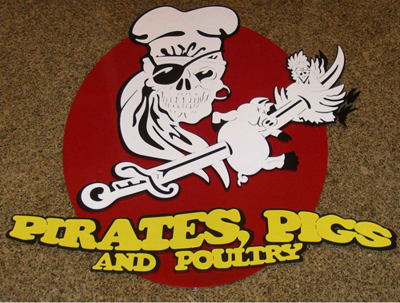 Pirates Pigs and Poultry Restaurant Sign